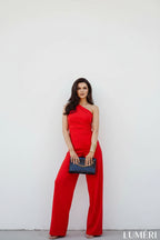 Luméri Studio | Elegant One Shoulder Jumpsuit With Wide Legs Red 4 – LUMÉRI