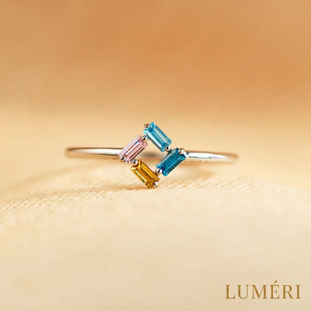 Luméri Aura | 925 Rectangular Birthstone Ring Female Simple Fashion 3 6 Diamond – LUMÉRI luxury jewelry