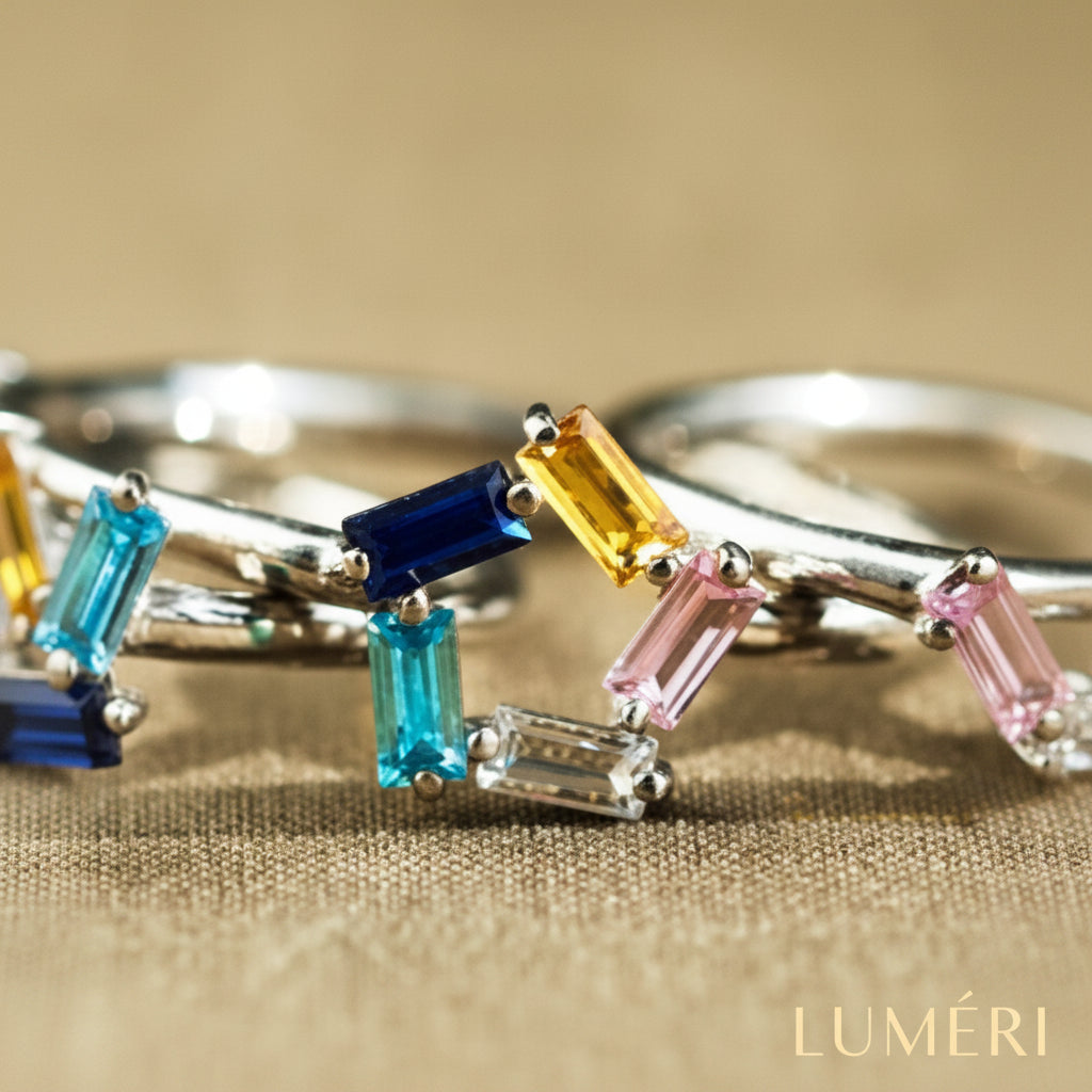 Luméri Aura | 925 Rectangular Birthstone Ring Female Simple Fashion 3 6 Diamond – LUMÉRI luxury jewelry