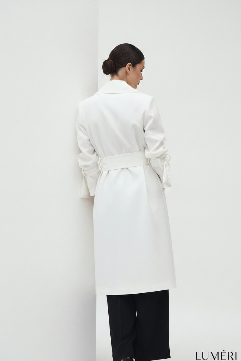Luméri Studio | Coat Model white close-up detail – LUMÉRI