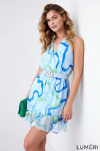 Luméri Muse | Light Patterned Dress With A Belt Mint Blue 4 – LUMÉRI