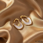 Luméri Essence | Asymmetric Plaid Enamel Gold Tone Women Modern Stylish Jewelry close-up detail – LUMÉRI