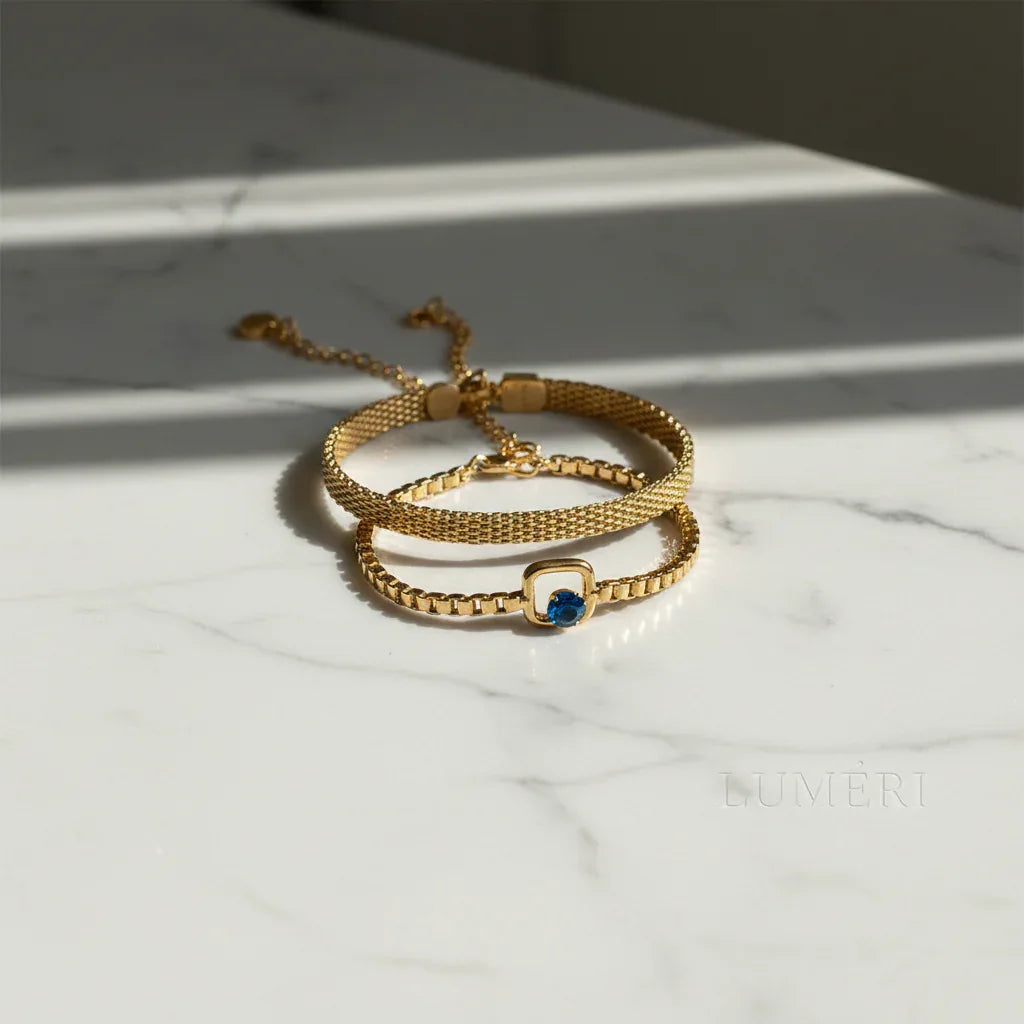 Essence_Blue_Sparkle_Bracelet_Set_Adjustable_Two_Piece_Minimalist_Jewelry - LUMÉRI