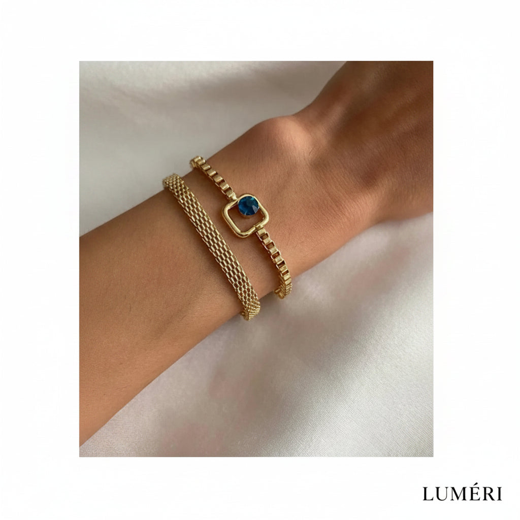 Essence_Blue_Sparkle_Bracelet_Set_Adjustable_Two_Piece_Minimalist_Jewelry - LUMÉRI