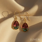Luméri Essence | Elegant Drop Shaped Earrings Green Pink Glass 18k Gold Hooks – LUMÉRI luxury jewelry