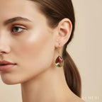 Luméri Essence | Elegant Drop Shaped Earrings Green Pink Glass 18k Gold Hooks worn on model – LUMÉRI