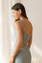 Luméri Studio | Set In Greyish Mint Linen Crop Top And Midi Skirt – LUMÉRI luxury jewelry