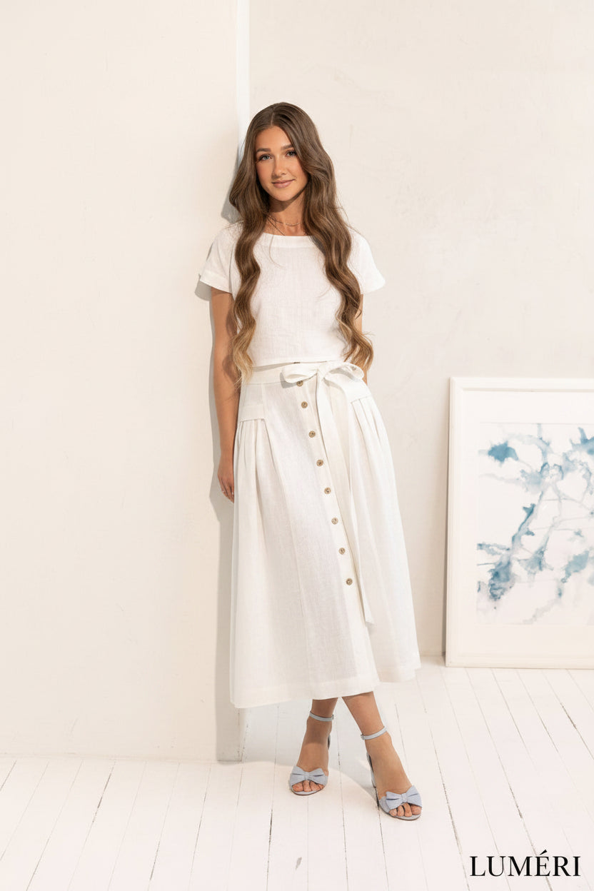 Luméri Studio | Linen Crop Top And Midi Skirt Set product photo – LUMÉRI