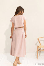 Luméri Studio | Pale Pink Linen Crop Top And Midi Skirt Co Ord Set – LUMÉRI