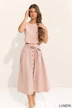 Luméri Studio | Pale Pink Linen Crop Top And Midi Skirt Co Ord Set – LUMÉRI