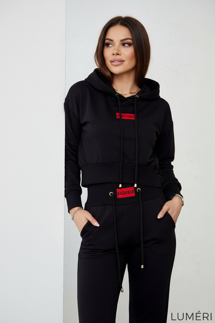 Luméri Leisure | Womens Tracksuit Set With An Asymmetric Sweatshirt Black I