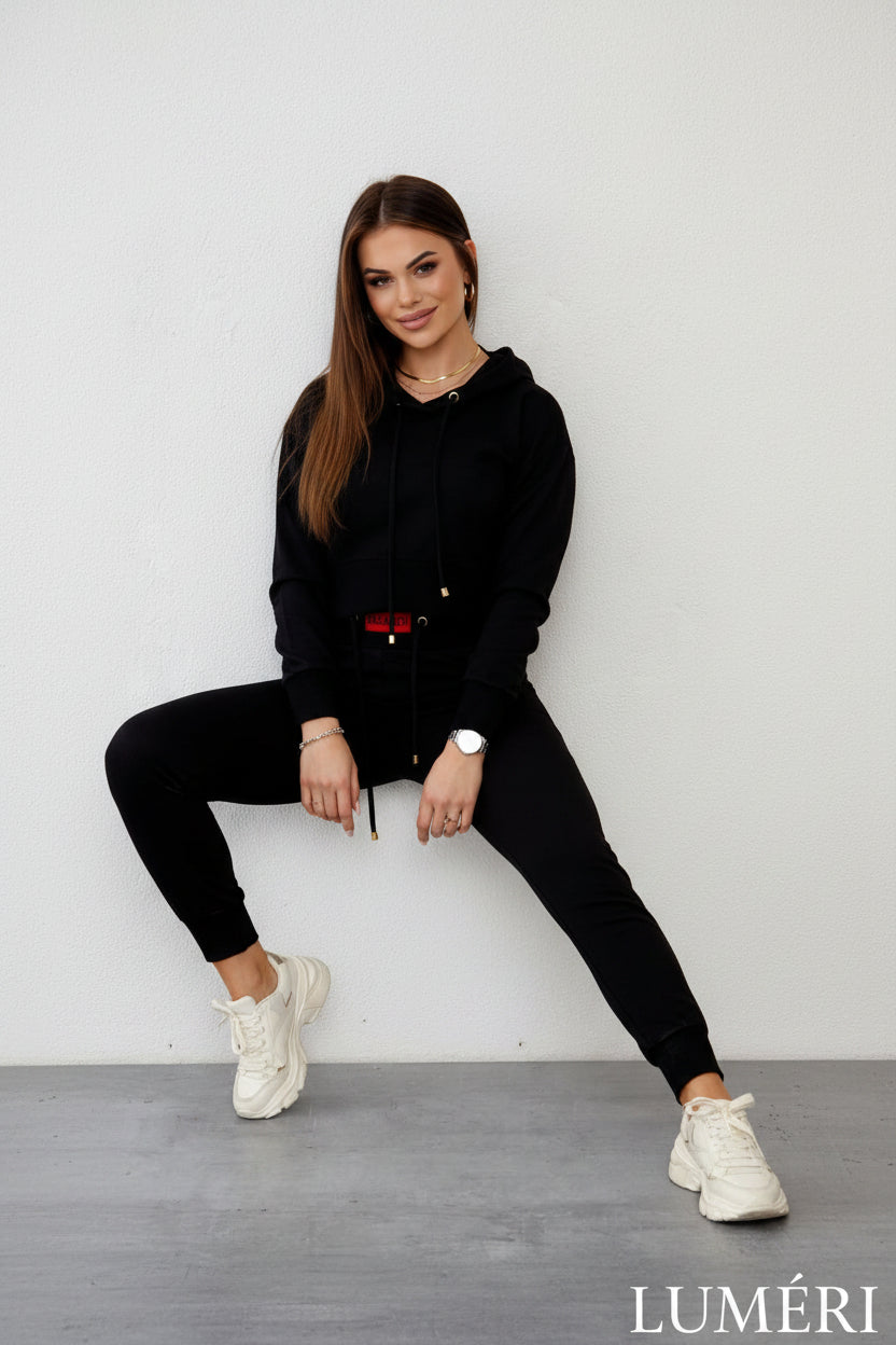 Luméri Leisure | Womens Tracksuit Set With An Asymmetric Sweatshirt Black product photo – LUMÉRI