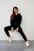 Luméri Leisure | Womens Tracksuit Set With An Asymmetric Sweatshirt Black product photo – LUMÉRI