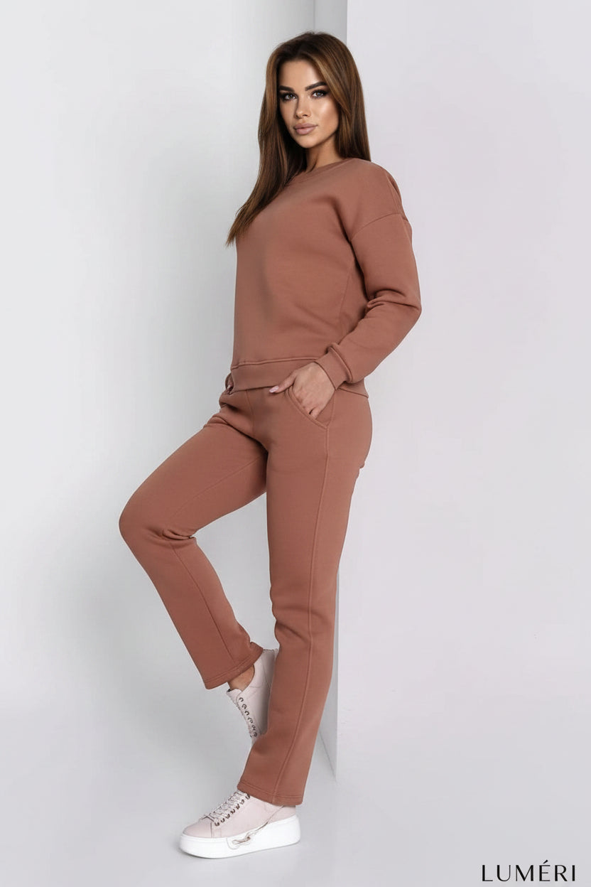 Luméri Leisure | Ladies Insulated Tracksuit Top And Loose Pants Beige 4 – LUMÉRI