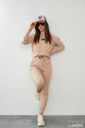Luméri Leisure | Womens Tracksuit Set With An Asymmetric Sweatshirt Beige 1 – LUMÉRI