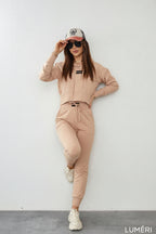 Luméri Leisure | Womens Tracksuit Set With An Asymmetric Sweatshirt Beige 1 – LUMÉRI