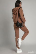 Luméri Leisure | Womens Beige Insulated Tracksuit Set 2 worn on model – LUMÉRI
