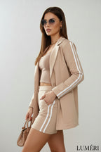 Luméri Studio | Beige Set With Stripes Jacket And Shorts 1 – LUMÉRI
