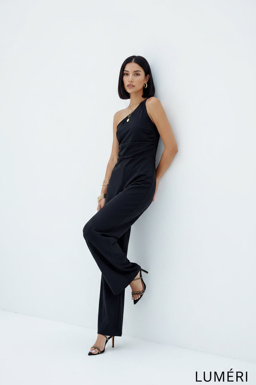Luméri Studio | Elegant One Shoulder Jumpsuit With Wide Legs Black 1 photo – LUMÉRI