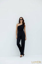 Luméri Studio | Elegant One Shoulder Jumpsuit With Wide Legs Black 4 – LUMÉRI
