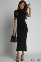 Luméri Muse | Turtleneck Midi Pencil Dress Black 1 – LUMÉRI