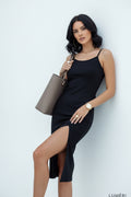 Luméri Muse | Midi Dress With A Slit Black 1 photo – LUMÉRI