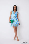 Luméri Muse | Light Patterned Dress With A Belt Mint Blue 1 – LUMÉRI