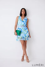 Luméri Muse | Light Patterned Dress With A Belt Mint Blue 1 – LUMÉRI
