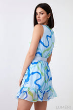 Luméri Muse | Light Patterned Dress With A Belt Mint Blue 4 worn on model – LUMÉRI