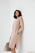 Luméri Muse | Sports Midi Dress With A Hood Beige 1 – LUMÉRI