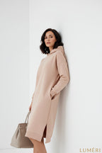 Luméri Muse | Sports Midi Dress With A Hood Beige 1 – LUMÉRI