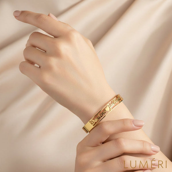 The Luméri Identity Bracelet | Customized Name Bracelet Personalized Custom Bangles Stainless Steel product photo – LUMÉRI