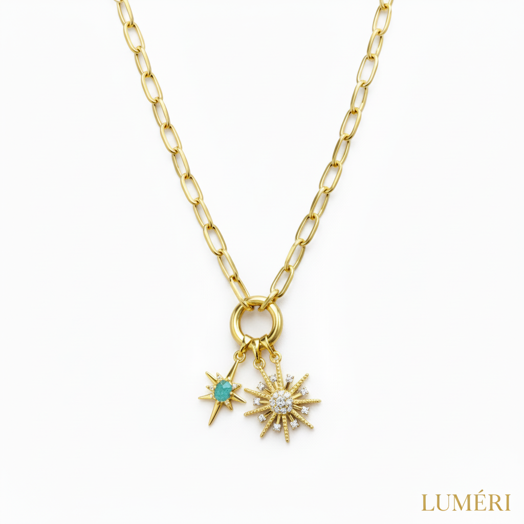 Luméri Bloom | Stainless Steel Lock Removable Charm North Star Necklace close-up detail – LUMÉRI