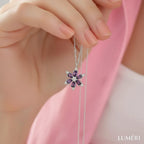 Luméri Aura | 925 Sterling Silver Lotus Camellia With Amethyst Teardrop Stone – LUMÉRI luxury jewelry