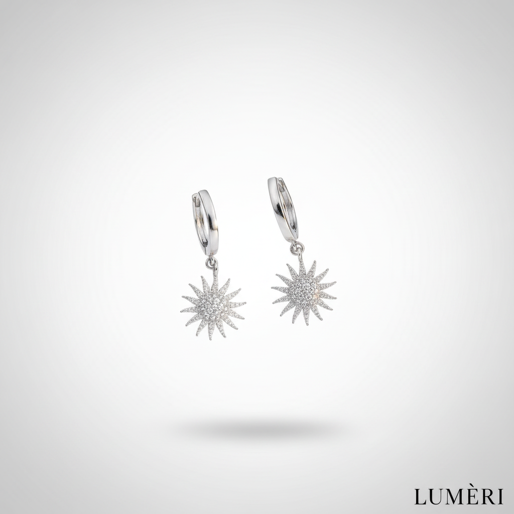 Luméri Aura | Silver Plated Sun Earrings With White Zircon Stone – LUMÉRI luxury jewelry