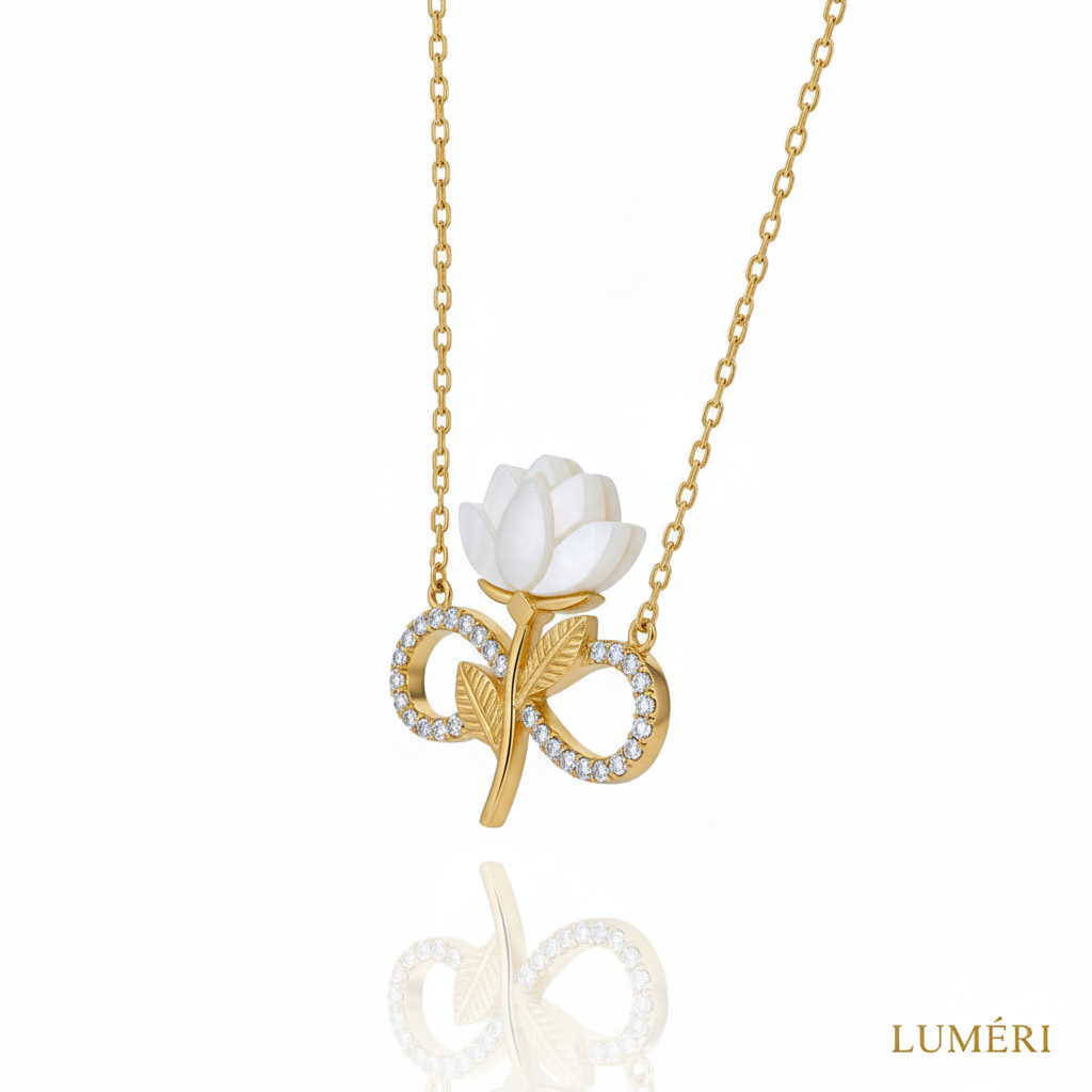 Luméri Aura | 925 Sterling Silver Gold Plated White Rose Infinity Necklace Zircon – LUMÉRI luxury jewelry