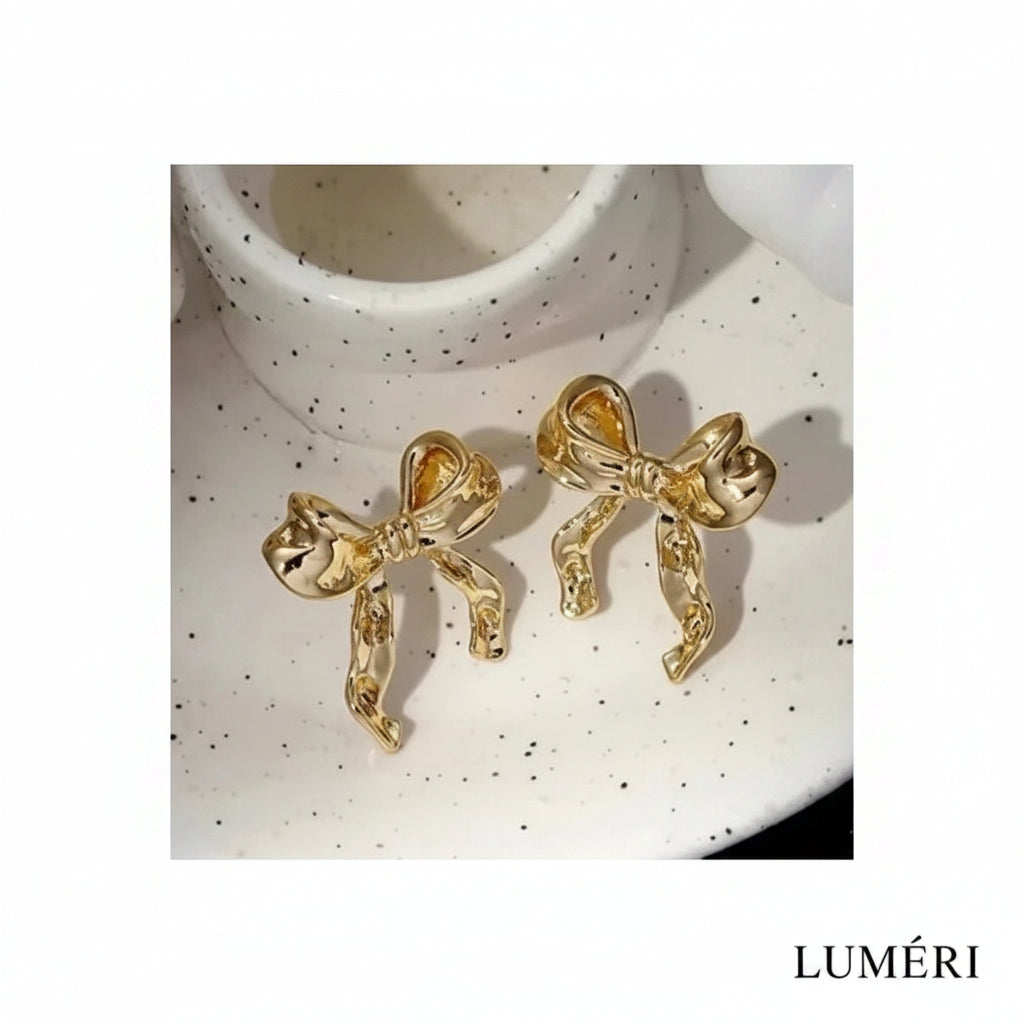 Luméri Essence | Gold Small Bow Drop Earrings For Women Elegant Delicate Jewelry – LUMÉRI luxury jewelry