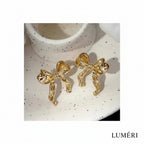 Luméri Essence | Gold Small Bow Drop Earrings For Women Elegant Delicate Jewelry – LUMÉRI luxury jewelry