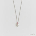 Luméri Bloom | Stainless Steel Pink Stone Heart Necklace For Women worn on model – LUMÉRI