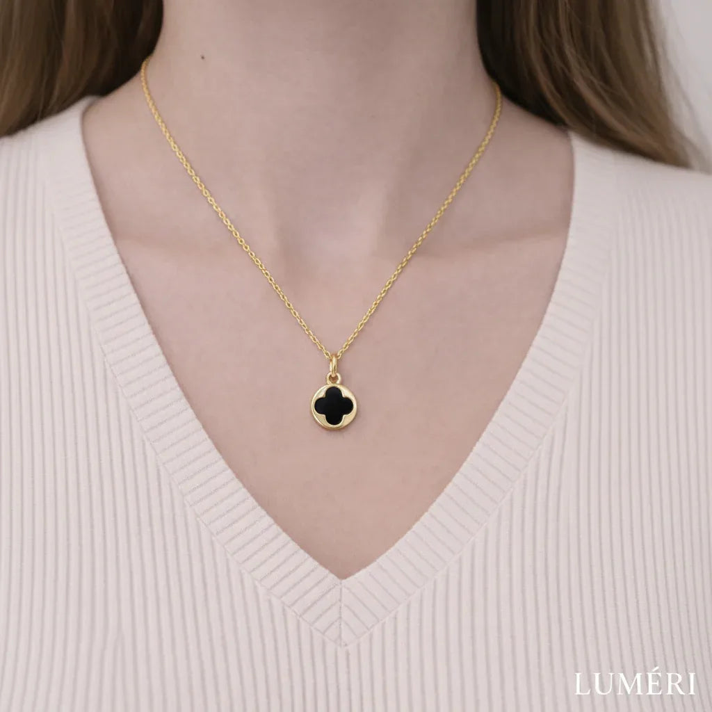 Luméri Bloom | Stainless Steel Black Clover Gold Necklace – LUMÉRI luxury jewelry