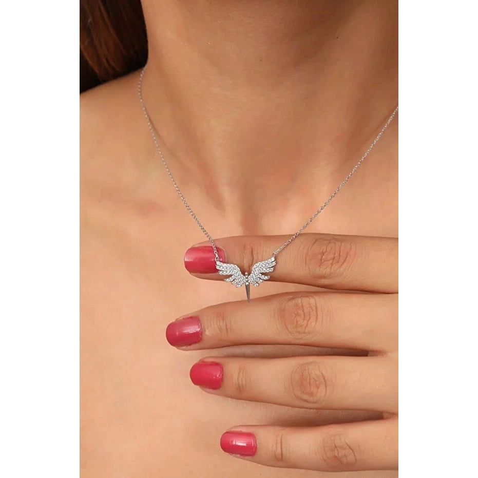 Luméri Aura | 925 Sterling Silver Archangel Michael With White Stone worn on model – LUMÉRI