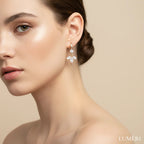 Luméri Bloom | 24 Karats Cubic Zirconia Flower Petals Hook Earrings worn on model – LUMÉRI