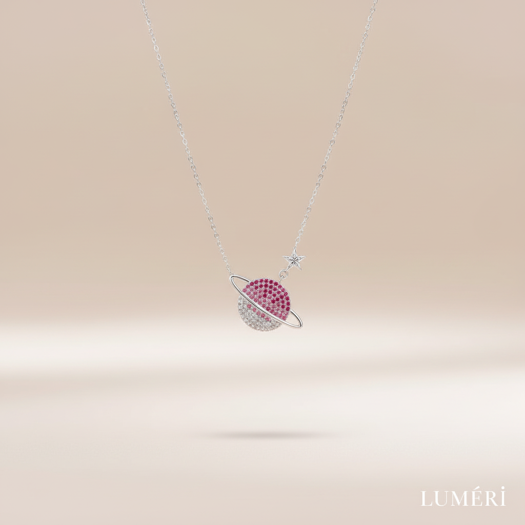 Luméri Bloom | 925 Sterling Silver Planet Necklace With Gradient Red Stone – LUMÉRI luxury jewelry