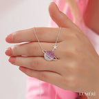 Luméri Bloom | 925 Sterling Silver Planet Necklace With Gradient Red Stone worn on model – LUMÉRI