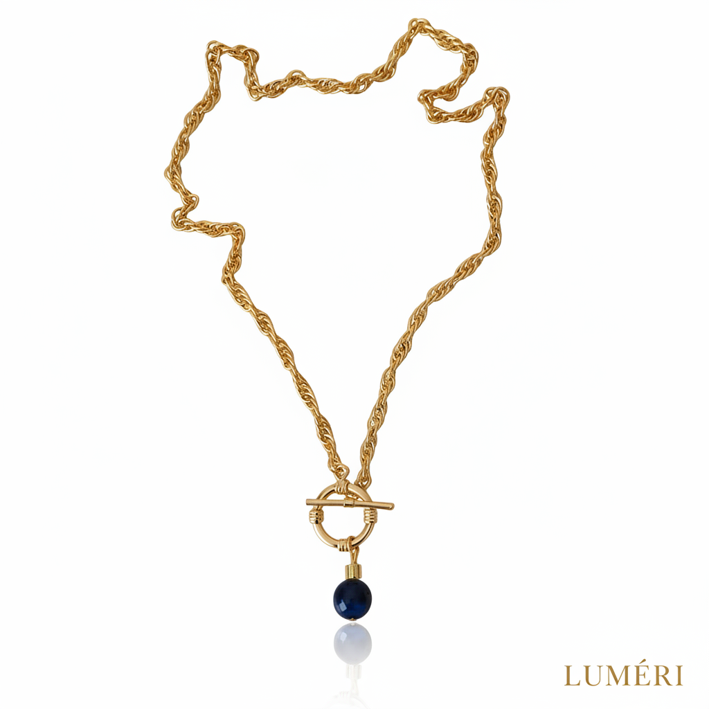 Luméri Aura | Natural Stone Front Lock Chain Necklace Elegant Minimal Jewelry product photo – LUMÉRI