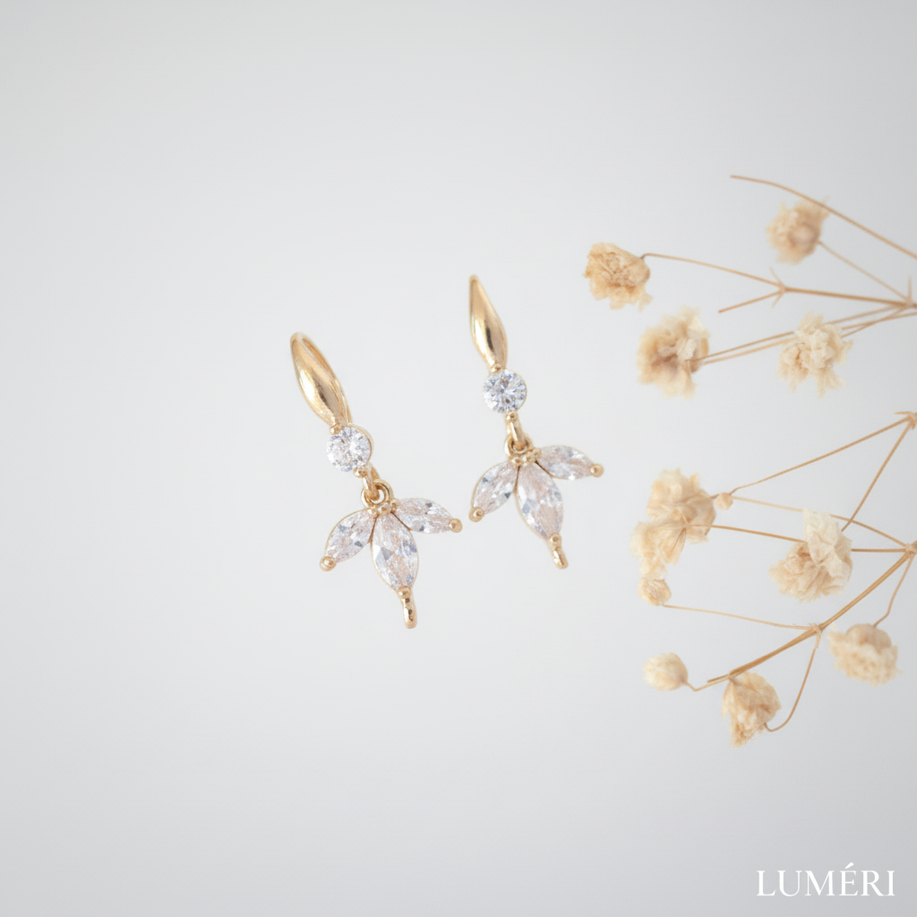 Luméri Bloom | 24 Karats Cubic Zirconia Flower Petals Hook Earrings – LUMÉRI luxury jewelry