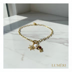 Luméri Essence | Stainless Steel Lock Removable Charm Hand Necklace worn on model – LUMÉRI