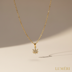 Luméri Bloom | 24 Karats Dainty Cannabis Leaf Necklace close-up detail – LUMÉRI