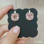 Luméri Aura | 18k Gold Square Stud Earrings With Pink Cubic Zirconia – LUMÉRI luxury jewelry