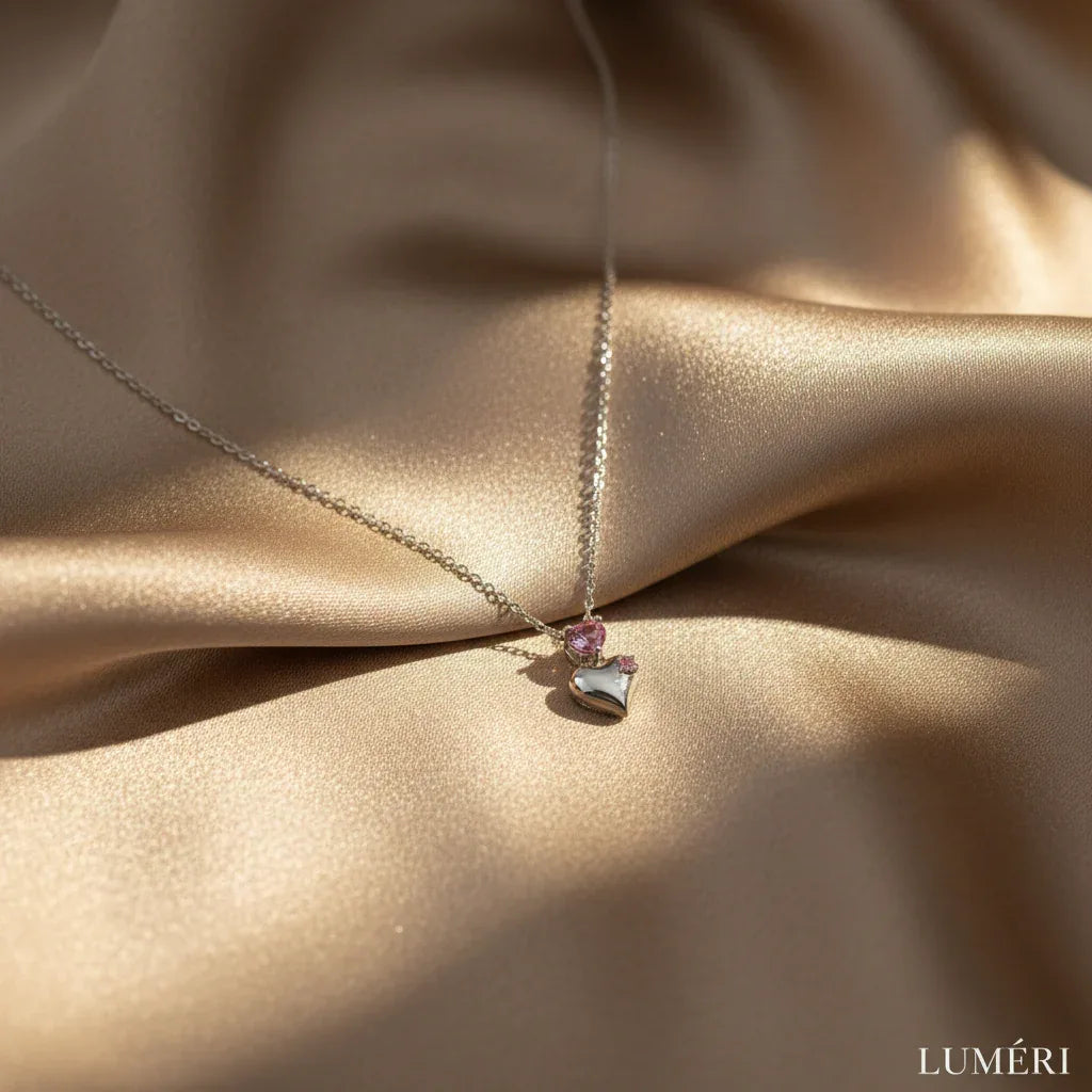 Luméri Bloom | Stainless Steel Pink Stone Heart Necklace For Women – LUMÉRI luxury jewelry